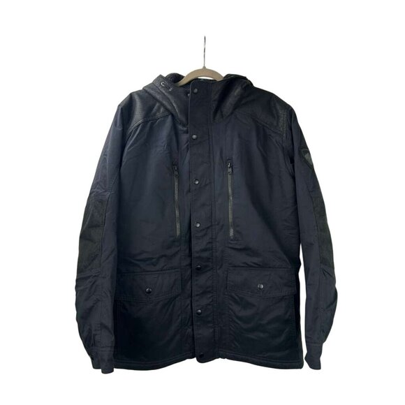 Kuhl Projekt Jacket Men's Size Large Navy Blue Hooded Pockets Faux Leather - Picture 4 of 16